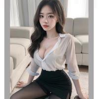 Plus Size Secretary Costume Set - Seductive Sheer Teacher Outfit with Bodycon Skirt, No-Remove Design thumbnail