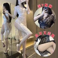 Plus Size Sexy Lace Sleepwear Set - Sheer Seductive Split Dress with Uniform-Inspired Allure, QQNY Brand thumbnail