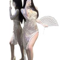 Plus Size Sexy Lace Sleepwear Set - Sheer Seductive Split Dress with Uniform-Inspired Allure, QQNY Brand thumbnail