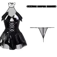 Genuine PU Leather Devil Costume Set - Seductive Role Play Lingerie Outfit for Women thumbnail