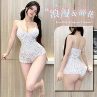 Pure & Alluring Women's V-Neck Floral Lingerie Set - Sweet Sexy Matching Bodysuit with Adjustable Straps thumbnail