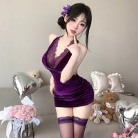 Purple Lace Bodysuit Skirt Set - Seductive No-Remove Lingerie Sleepwear Outfit thumbnail