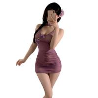 Purple Lace Chinese-Style Lingerie Set - Sheer Silk Qipao Sleepwear with Butterfly Motif & Ties, Plus Size Vintage Eroti thumbnail