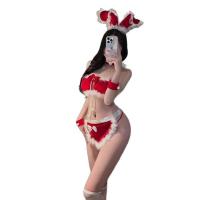 Red New Year Bunny Lingerie Set - Sexy No-Remove Rabbit Girl Bodysuit & Matching Accessories thumbnail
