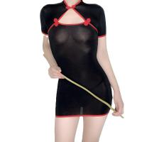 Retro Chinese-Style Ice Silk Cheongsam Mini Skirt - Sheer, Bodycon, Seductive Lingerie for Women thumbnail