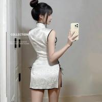 Retro Chinese Qipao Lingerie Set - Sexy High-Slit, Lace-Up, Sheer Bodysuit Sleepwear for Women thumbnail