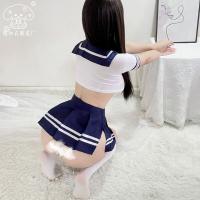 Sailor Uniform Cosplay Set - Sexy Role Play Lingerie Costume for Adults, Naughty Sailor Outfit with Skirt & Bow thumbnail