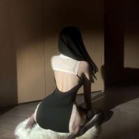 Seductive Nun Costume Lingerie - Sexy High-Slit Lace Bodysuit with Sheer Cutouts for Cosplay & Role Play thumbnail