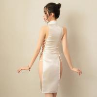 Seductive High-Slit Vintage Qipao Sleep Dress for Women – Sexy Lace-Trimmed Pure-Yu Style Evening & Date Outfit thumbnail