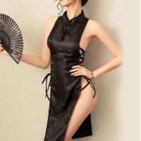 Seductive High-Slit Vintage Qipao Sleep Dress for Women – Sexy Lace-Trimmed Pure-Yu Style Evening & Date Outfit thumbnail