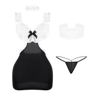 Sensual Lace Deep V-Neck Bodysuit with Open-Crotch Design - Elegant Maid-Inspired Outfit for Women thumbnail