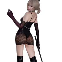 Sexy Horse Oil Shine Bustier Top & Lace Bodycon Stockings Set - Ultra-Thin Sheer Lingerie Outfit thumbnail