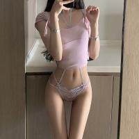 Sexy Lace Bodysuit with Sheer Mesh & Halter Neck – Curvy-Friendly Pure-Delight Mid-Rise Thong Bodysuit thumbnail