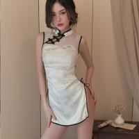 Sexy Lace Pajama Set for Women - Seductive Cheongsam Style Openwork Sleepwear with Ties & High Slit thumbnail