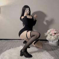 Sexy Mesh Over-the-Knee Stockings - Punk Fishnet Thigh Highs with Leg Rings, Black Sheer Tights for Fashion & Cosplay thumbnail