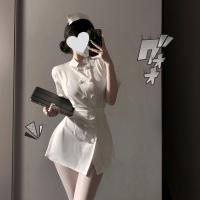 Sexy Nurse Costume Lingerie Set - Seductive No-Remove Sleepwear with Bow-Tie Skirt & Round Neck Top thumbnail