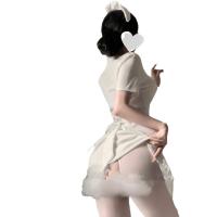 Sexy Nurse Costume Lingerie Set - Seductive No-Remove Sleepwear with Bow-Tie Skirt & Round Neck Top thumbnail