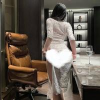 Sexy Plus Size Lingerie Set - Sheer Lace Open-Crotch Vintage Qipao Bodycon Outfit, Pure & Tempting Fit thumbnail
