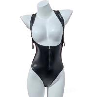 Sexy PVC Bodysuit with Adjustable Straps - Seductive Lace-Up Cosplay Lingerie Set for Women thumbnail