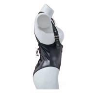 Sexy PVC Bodysuit with Adjustable Straps - Seductive Lace-Up Cosplay Lingerie Set for Women thumbnail