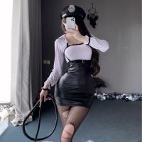 Sexy Secretary Outfit Set – Sleek Vinyl Mini Skirt & Tight Teacher Shirt Costume for Adults thumbnail