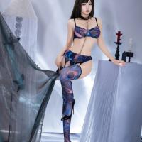 Sexy Sheer Tie-Dye Lace Bodysuit for Women – Seductive Push-Up Thigh Highs, Pure Temptation Lingerie Set thumbnail