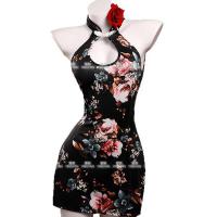 Sexy Vintage-Inspired Lace Cheongsam Set - Modest Retro Chinese Dress with Halter Neck & Side Slit thumbnail