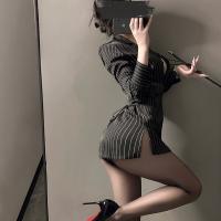 Striped Sexy Secretary Outfit - Seductive Lingerie Set, No-Remove Striped Shirt Sleepwear for Women thumbnail