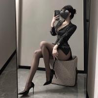 Striped Sexy Secretary Outfit - Seductive Lingerie Set, No-Remove Striped Shirt Sleepwear for Women thumbnail