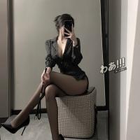Striped Sexy Secretary Outfit - Seductive Lingerie Set, No-Remove Striped Shirt Sleepwear for Women thumbnail
