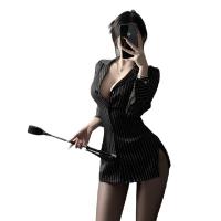 Striped Sexy Secretary Outfit - Seductive Lingerie Set, No-Remove Striped Shirt Sleepwear for Women thumbnail