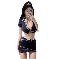 Suoqing Airline Hostess Costume Set - Sexy Nightclub Outfit with Pencil Skirt & Matching Lingerie thumbnail
