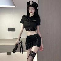 Suoqing Police Uniform Lingerie Set - Sexy Short Skirt Costume for Women, Naughty Officer Role Play Outfit thumbnail
