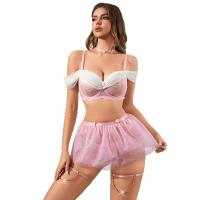 TEMU European and American Style Pure & Playful Floral Mesh Mini Skirt - Sexy Roleplay Lingerie Set for Women thumbnail