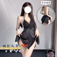 Vintage Bow Lace Sleep Dress with Built-in Pads - Deep V-Neck Backless Satin Nightgown for Women thumbnail