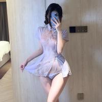 Vintage Chinese-Style Lingerie Set - Embroidered Lace Cheongsam Mini Dress with Backless & Tied Straps thumbnail