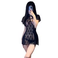 Vintage Chinese-Style Lingerie Set - Embroidered Lace Cheongsam Mini Dress with Backless & Tied Straps thumbnail