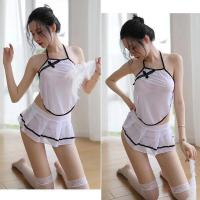 Vintage-Inspired Lace Bodysuit & Sheer Cheongsam Dress – Plus Size Seductive Side-Slit Mesh Lingerie Set thumbnail