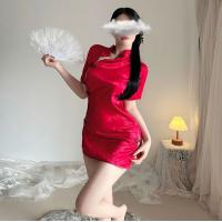 Vintage-Inspired Plus Size Erotic Qipao Dress - Seductive Chinese Silk-Style Lingerie with Embroidered Floral Motifs thumbnail
