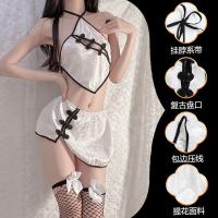 Water-Infused Lace Lingerie Set - Seductive Cut-Out Cheongsam Style Bodysuit with Halter Neck & Matching Thong thumbnail