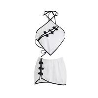 Water-Infused Lace Lingerie Set - Seductive Cut-Out Cheongsam Style Bodysuit with Halter Neck & Matching Thong thumbnail
