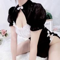 Women's Sexy Qipao Lingerie - Side-Slit Open-Crotch Floral Embroidered Chinese-Inspired Costume thumbnail