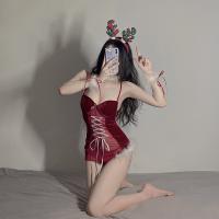 Yeaibao Sexy Red Lace Bunny Costume - Sheer Velvet Mesh Babydoll with Fluffy Trim & Adjustable Straps thumbnail