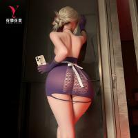 Yisiyesi Purple Lace Bodysuit Set - Cute & Seductive Maid-Themed Erotic Lingerie for Women thumbnail
