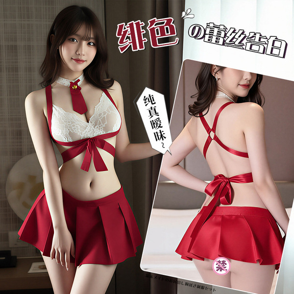 Womens premium jk style sexy lingerie set - schoolgirl skirt & suspender dress, no-undress design