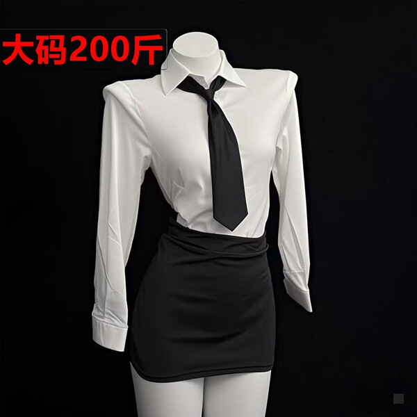 Womens sexy secretary ol uniform set featuring a tight-fit pencil skirt paired with a matching blouse and tie, ideal for teac...
