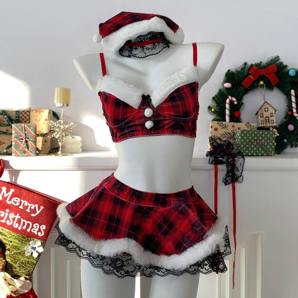 Genuine yun red christmas lingerie set - sexy new year sleepwear, pure-allure jk uniform for women, festive holiday-themed ou...