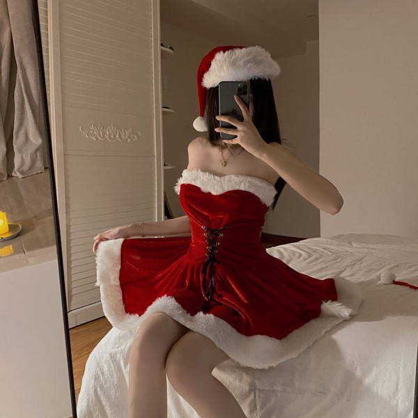 Sexy ziqu red christmas lingerie set featuring mesh bodysuit and matching sleepwear, perfect for holiday performances and new...