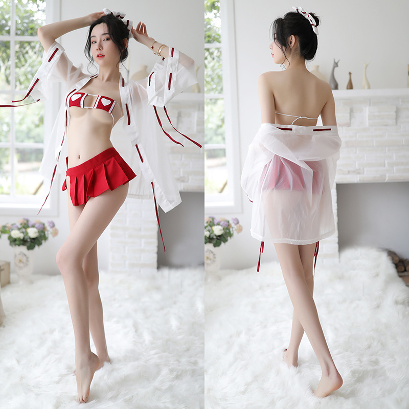 Japanese-style cute yukata lingerie set featuring sheer sexy costume for small bust women, erotic kimono outfit a247.