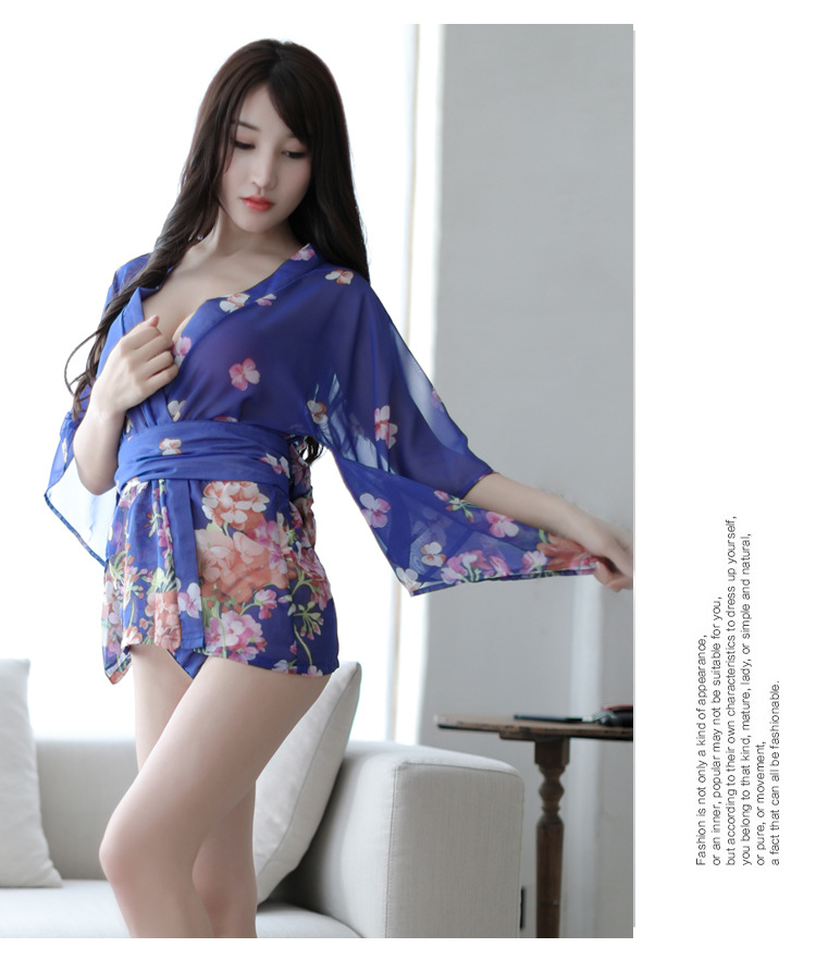 Butterfly Print Sheer Chiffon Japanese Kimono Lingerie Set - Sexy Bathrobe Outfit for Women - Image 11
